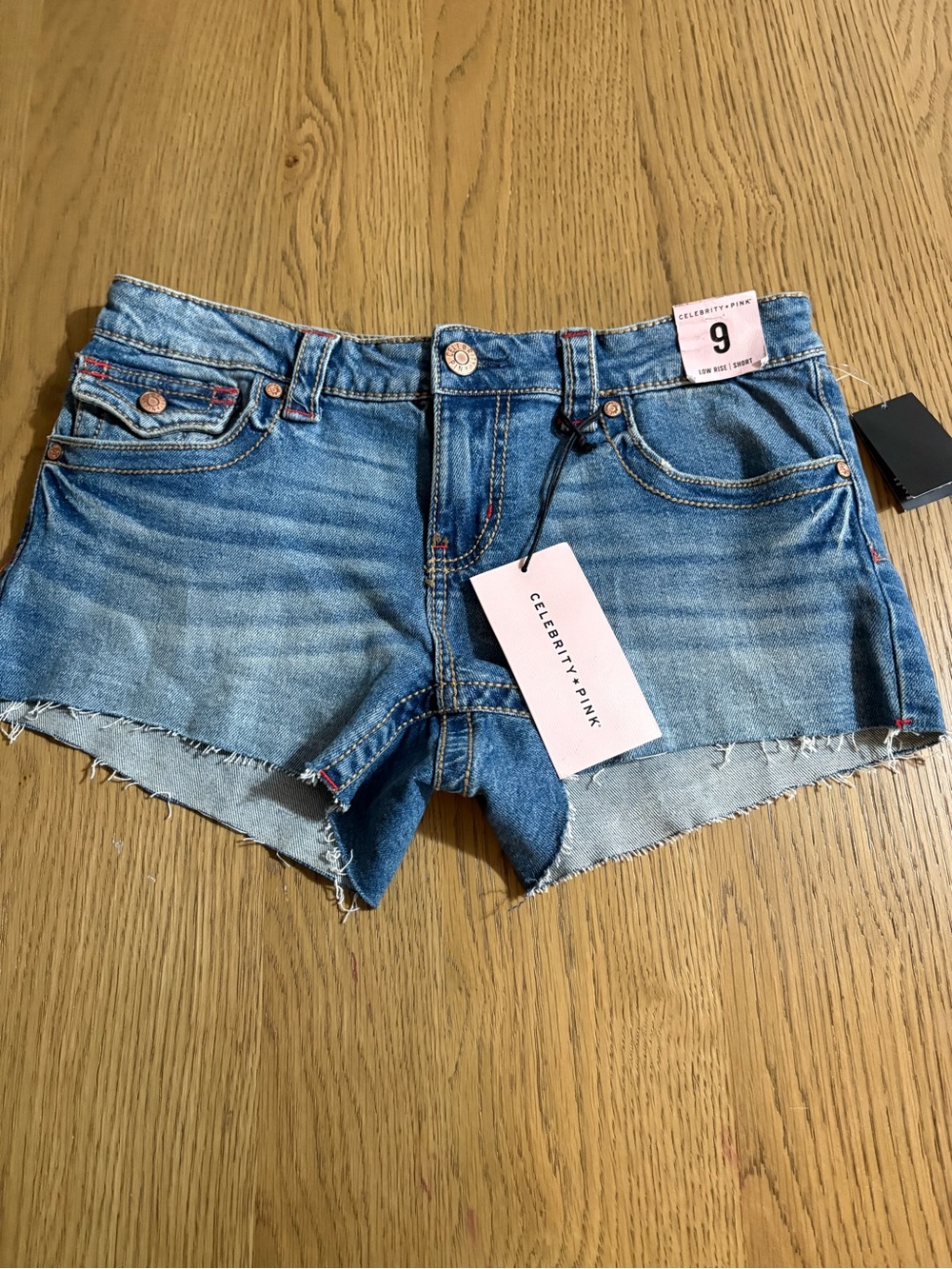 Celebrity Pink Light Blue Frayed Denim Cutoff Shorts